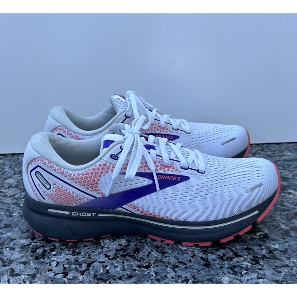 Brooks Ghost 14 Womens Size 10 White Purple Athletic Running Shoes Sneakers